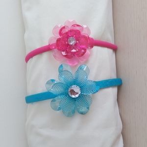 Set of 2 Pink and Blue Crystal Flower Headbands